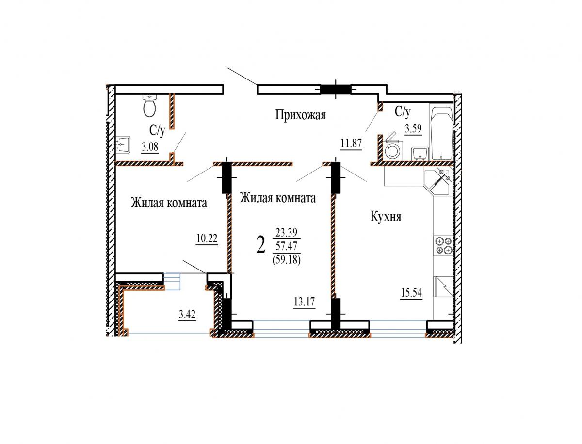 Планировка 2-комн.