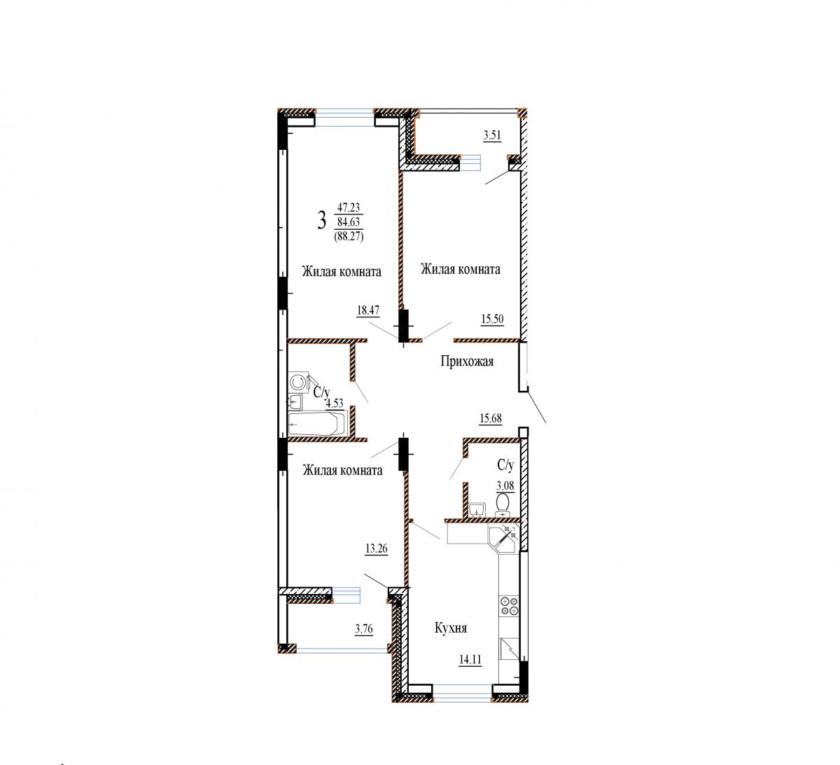Планировка 3-комн.